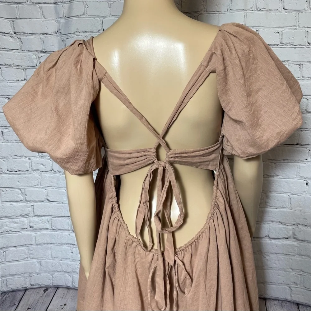 NWT New Free People Marina Mini Light Brown Cotton Dress Size M